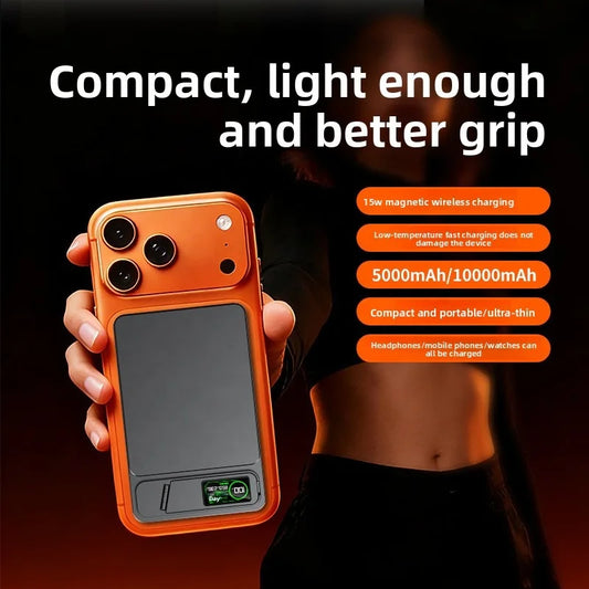 HXB 10000mAh Li-Polymer Magnetic Wireless Power Bank Holder 15W/20W Fast Charging Aluminum Alloy Type-C LED Display Portable
