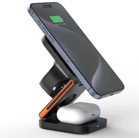 Hot Sale Foldable 3 IN 1 Wireless Charger 15W Fast Charging Magnetic Wireless Charger with Magnetic Phone Stand