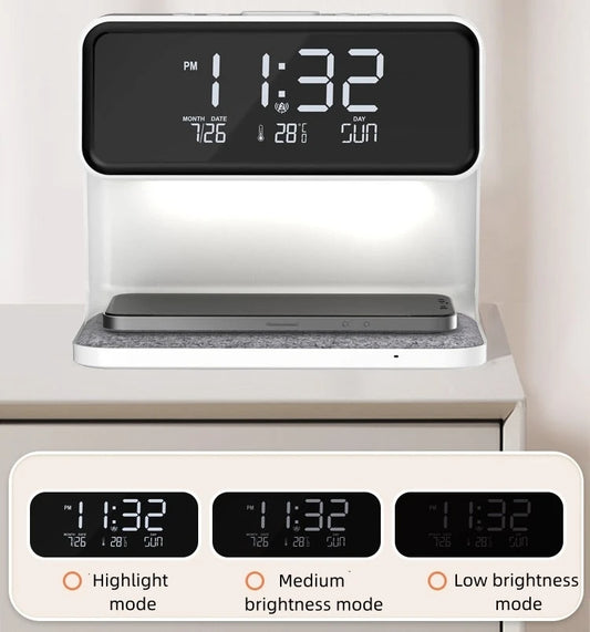 3 in 1 15W Desktop Lighting Wireless Charging Time Display Study Decoration Charger