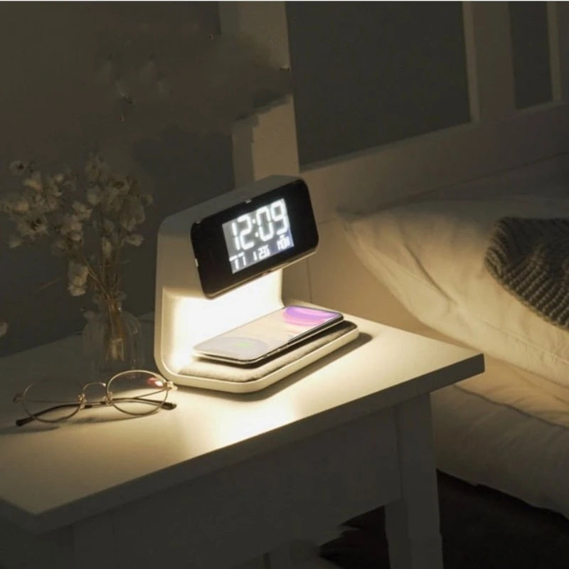 3 in 1 15W Desktop Lighting Wireless Charging Time Display Study Decoration Charger
