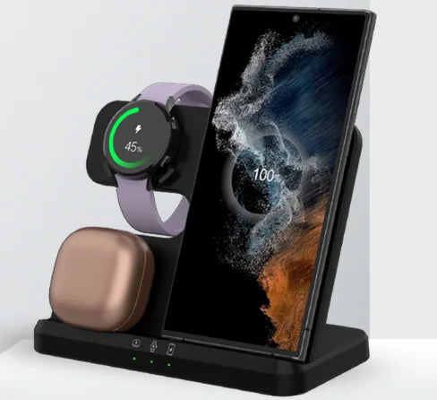15W Fast Charging 3 in 1 Wireless Charger Stand Dock Station for Samsung S23 S22 S21 Note Watch Active Buds