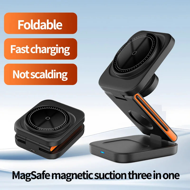 Hot Sale Foldable 3 IN 1 Wireless Charger 15W Fast Charging Magnetic  Wireless Charger with Magnetic Phone Stand