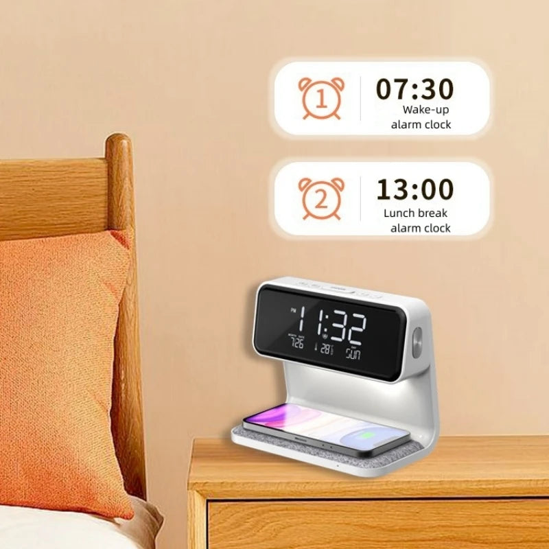 3 in 1 15W Desktop Lighting Wireless Charging Time Display Study Decoration Charger