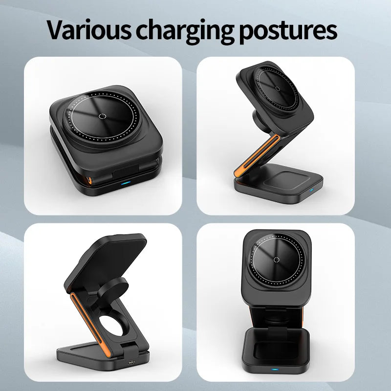 Hot Sale Foldable 3 IN 1 Wireless Charger 15W Fast Charging Magnetic  Wireless Charger with Magnetic Phone Stand