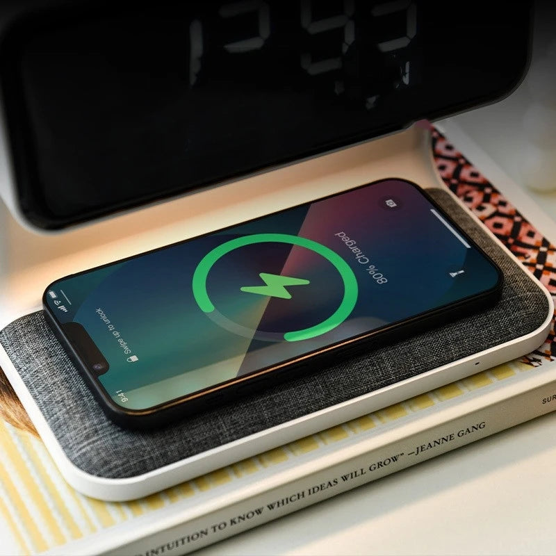 3 in 1 15W Desktop Lighting Wireless Charging Time Display Study Decoration Charger