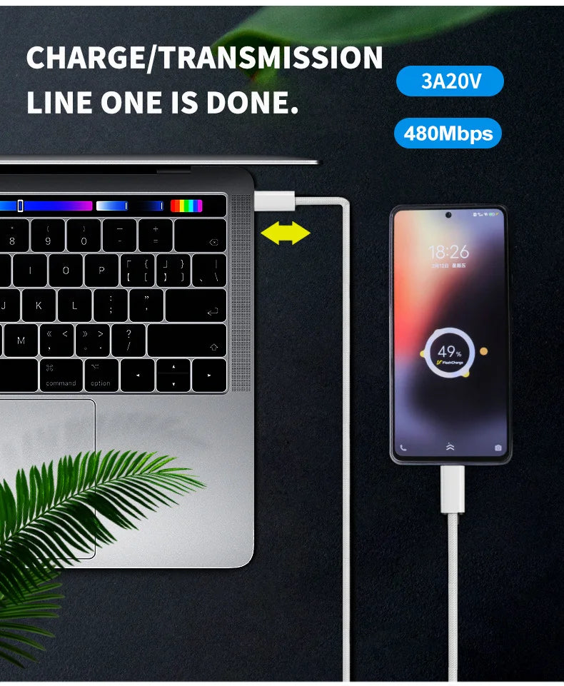 USB C to USB C Fast Charging Nylon Braided PD Data Cable for IOS with 12 Months Warranty