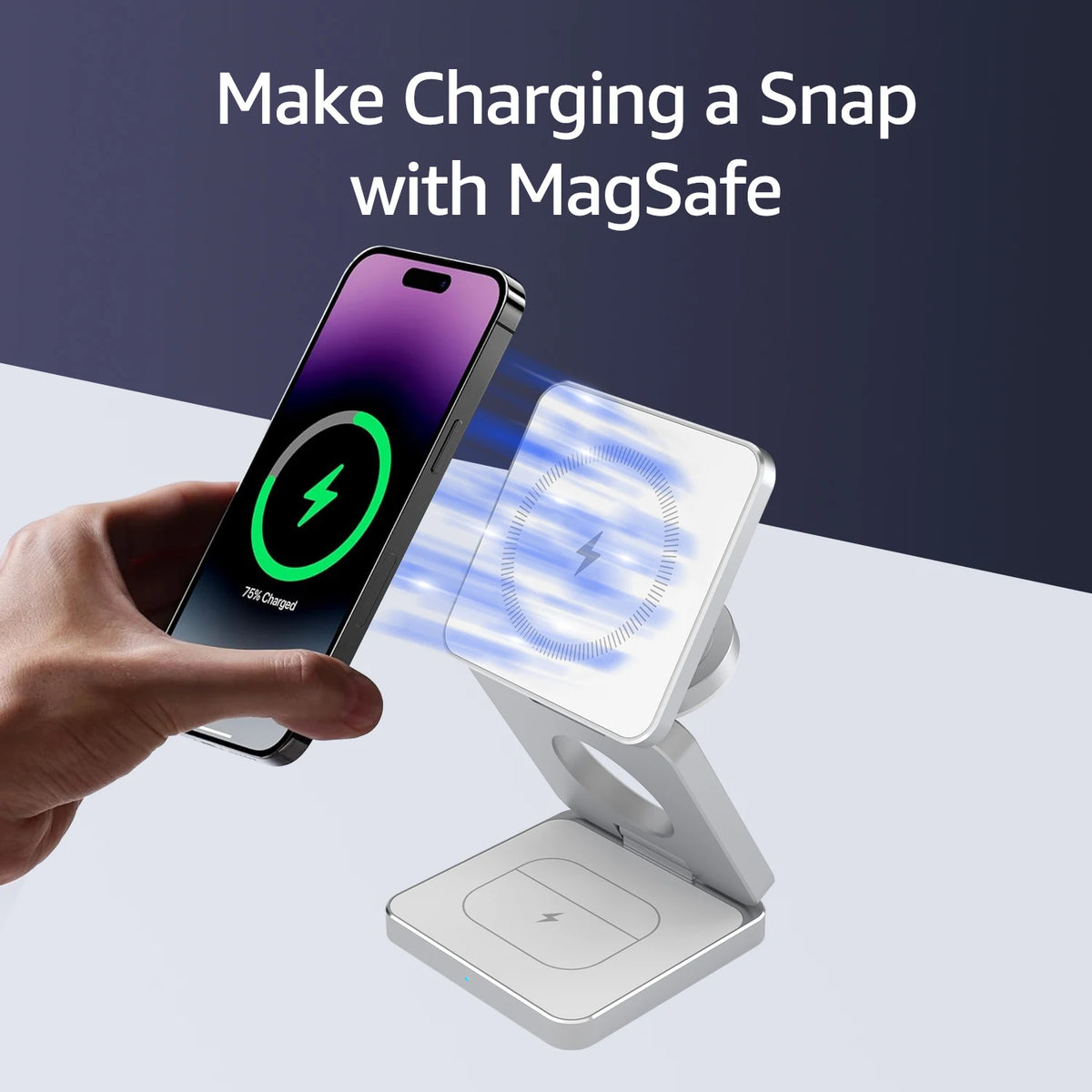 Magnetic 3 in 1 Portable Wireless Charger Stand Dock for iPhone 16 15 14 13 12  Foldable Charging Station,for Apple Watch 10