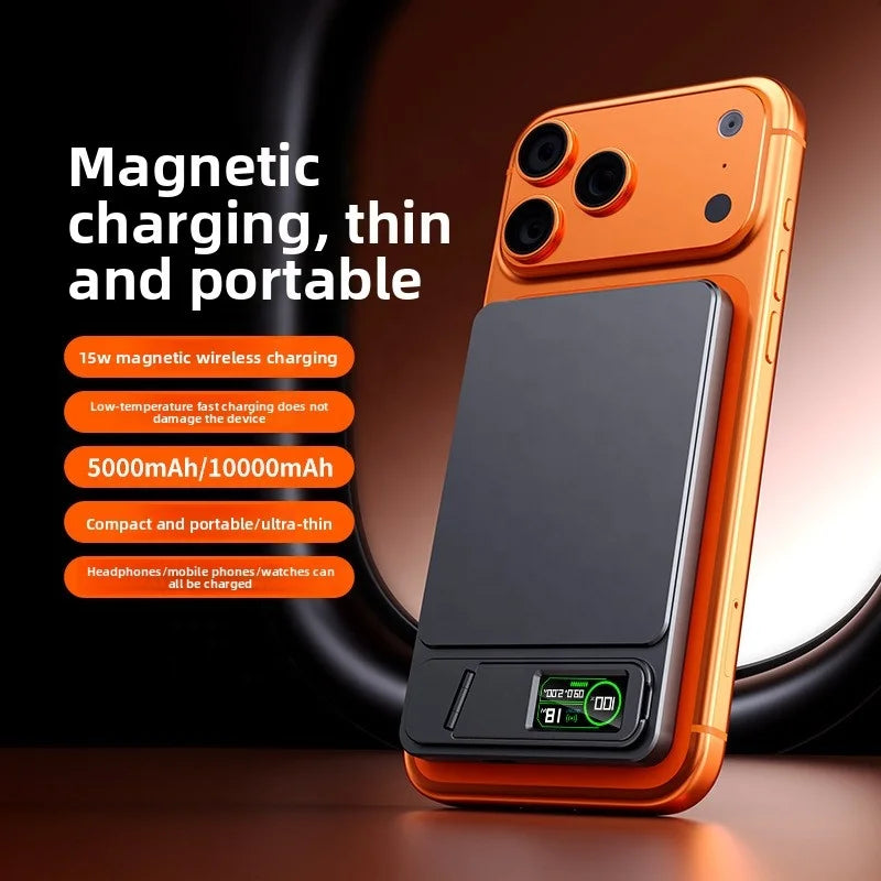 HXB 10000mAh Li-Polymer Magnetic Wireless Power Bank Holder 15W/20W Fast Charging Aluminum Alloy Type-C LED Display Portable