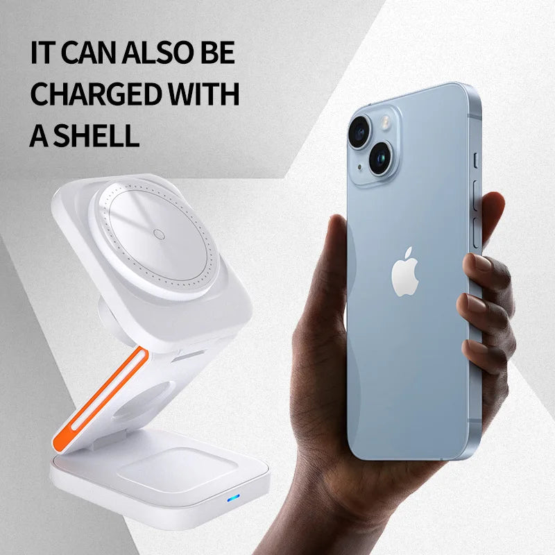 Hot Sale Foldable 3 IN 1 Wireless Charger 15W Fast Charging Magnetic  Wireless Charger with Magnetic Phone Stand
