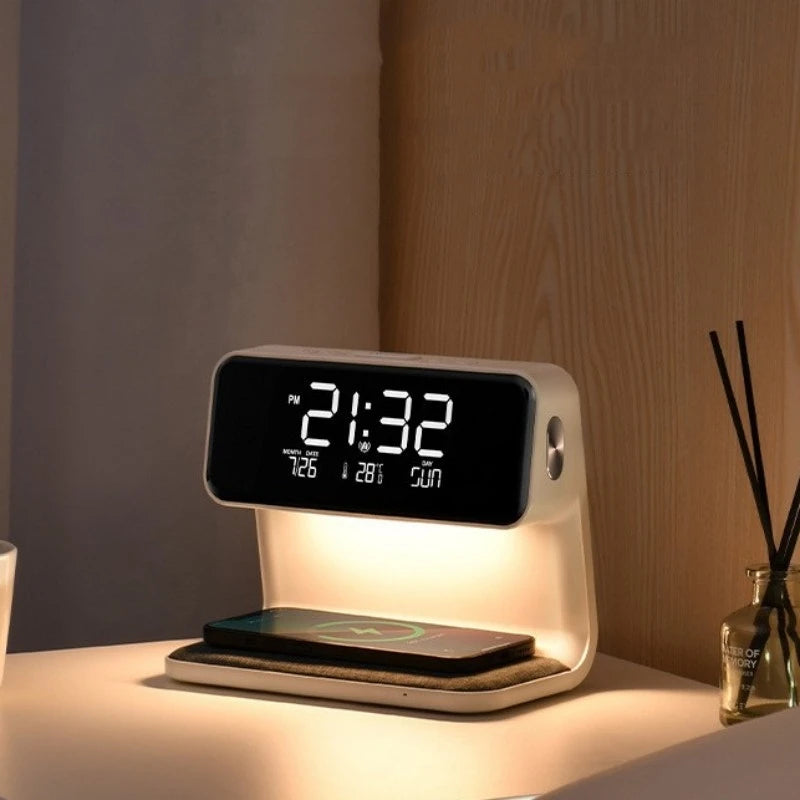 3 in 1 15W Desktop Lighting Wireless Charging Time Display Study Decoration Charger