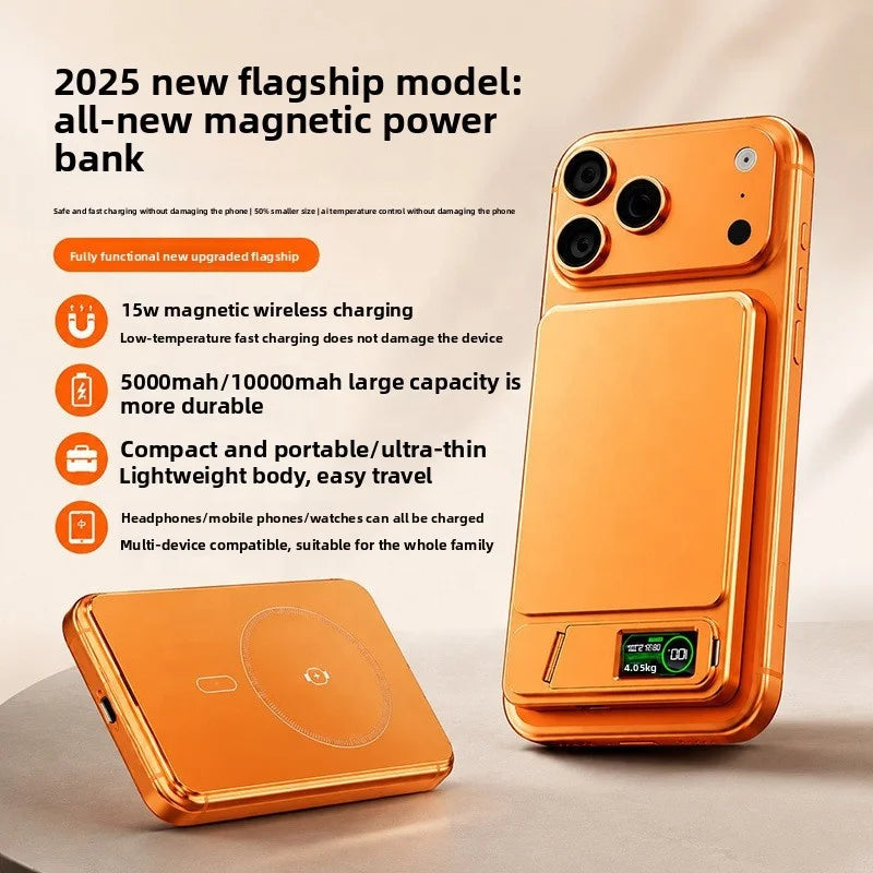 HXB 10000mAh Li-Polymer Magnetic Wireless Power Bank Holder 15W/20W Fast Charging Aluminum Alloy Type-C LED Display Portable