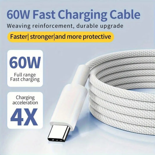 Macaron Color Braided PD 60W USB C to TYPE C Fast Charging Cable for Iphone 15 Type-c Data Cable 1 M 2M