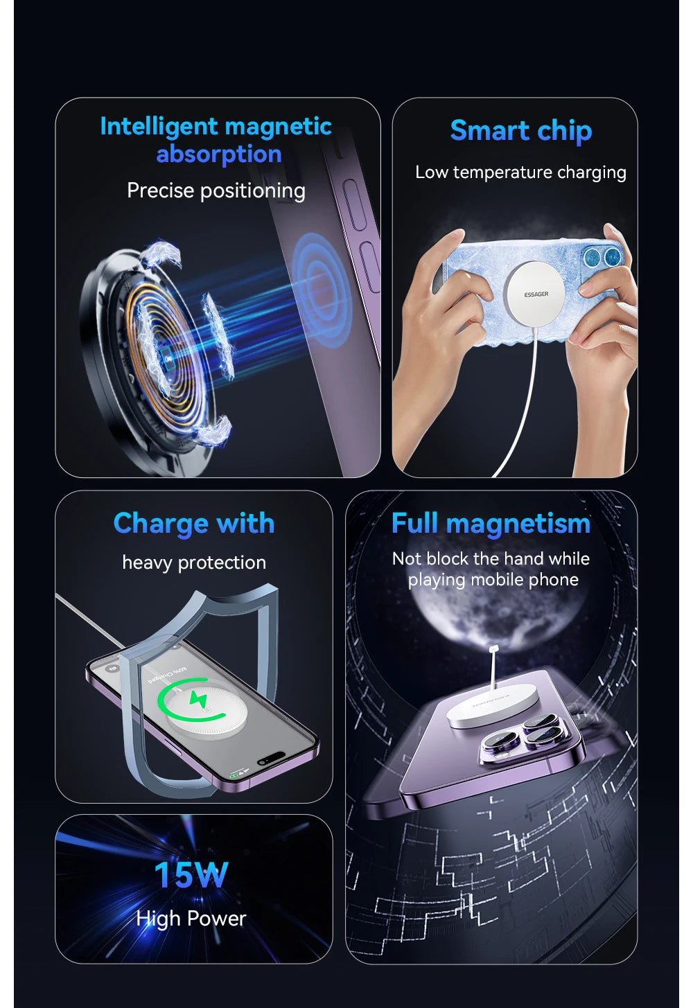Essager 15W Magnetic Qi Wireless Chargers Fast Charging for iPhone 14 13 12 Pro Max PD Fast Charging For Xiaomi Pad Adapter