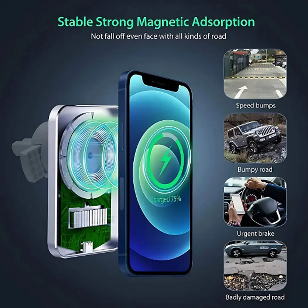 Car Air Vent Magnetic Wireless Charger Phone Holder, Fast Charging Mount Compatible with MagSafe iPhone 17/16/15/14/13/12 Pro